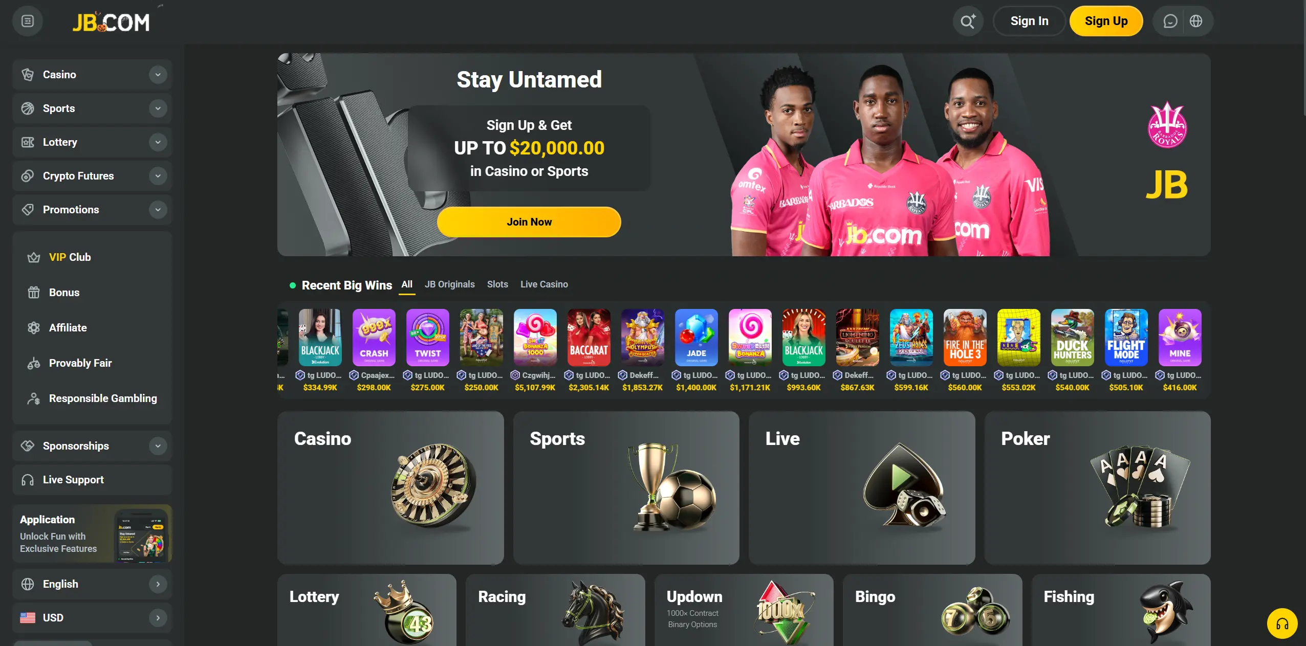 JB Casino sign up bonus.