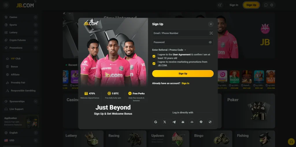 JB Casino sign up.